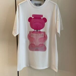 Moschino White Tee with Pink Bear Graphic